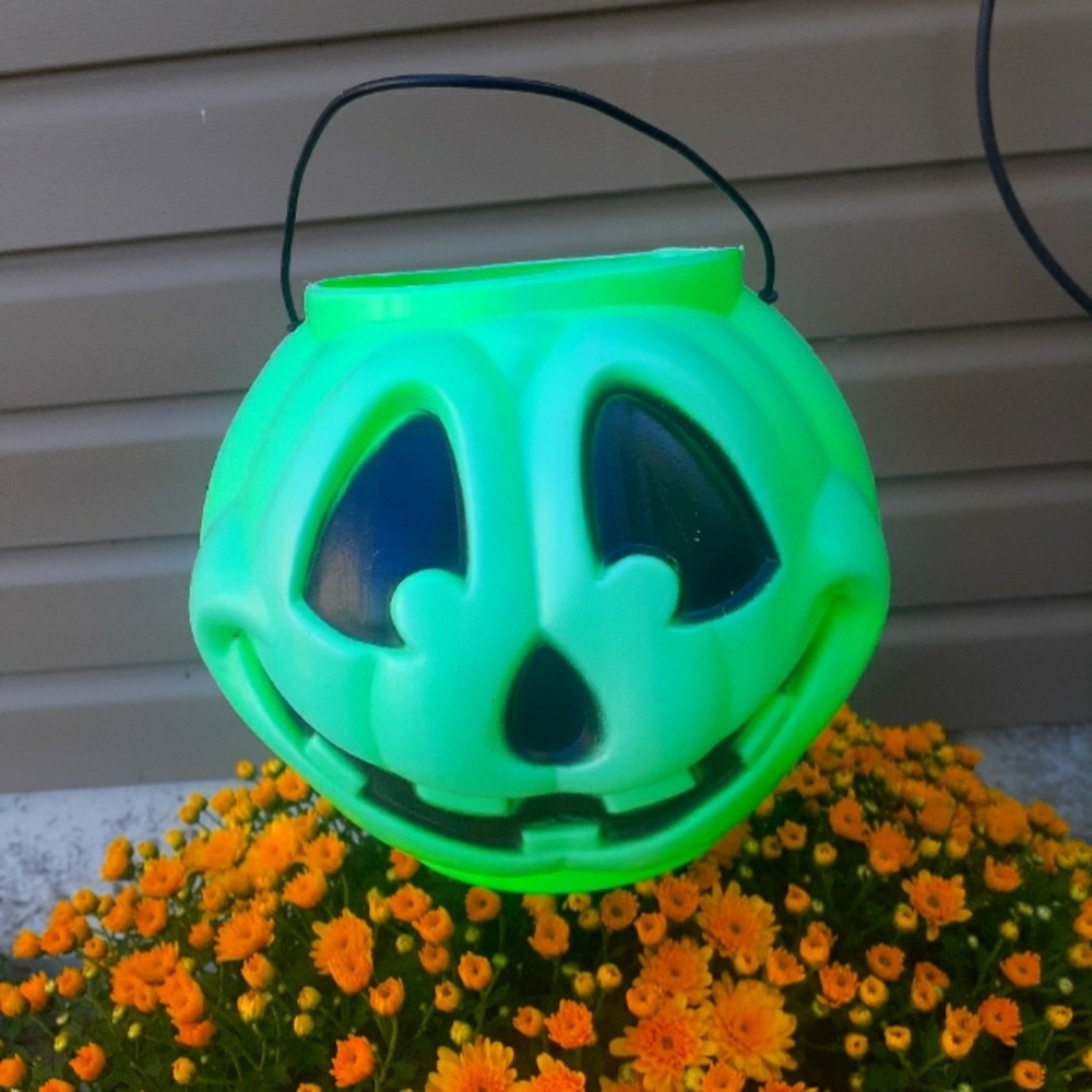Vintage General foam green Halloween plastic pumpkin Jack Ola tern bucket pail